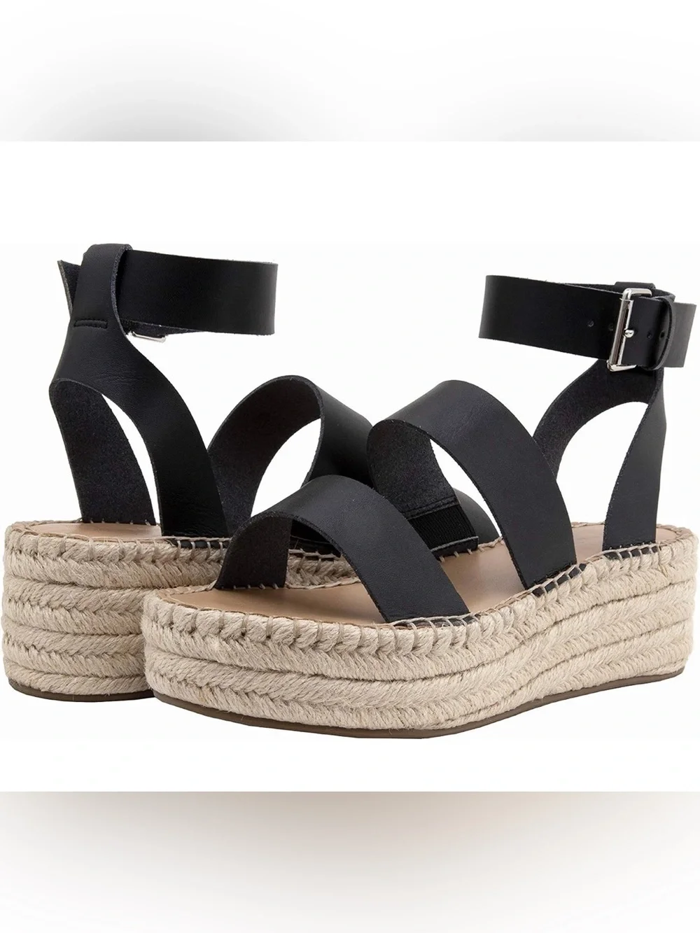 Women's Black Ankle-Strap Espadrille Platform Sandals